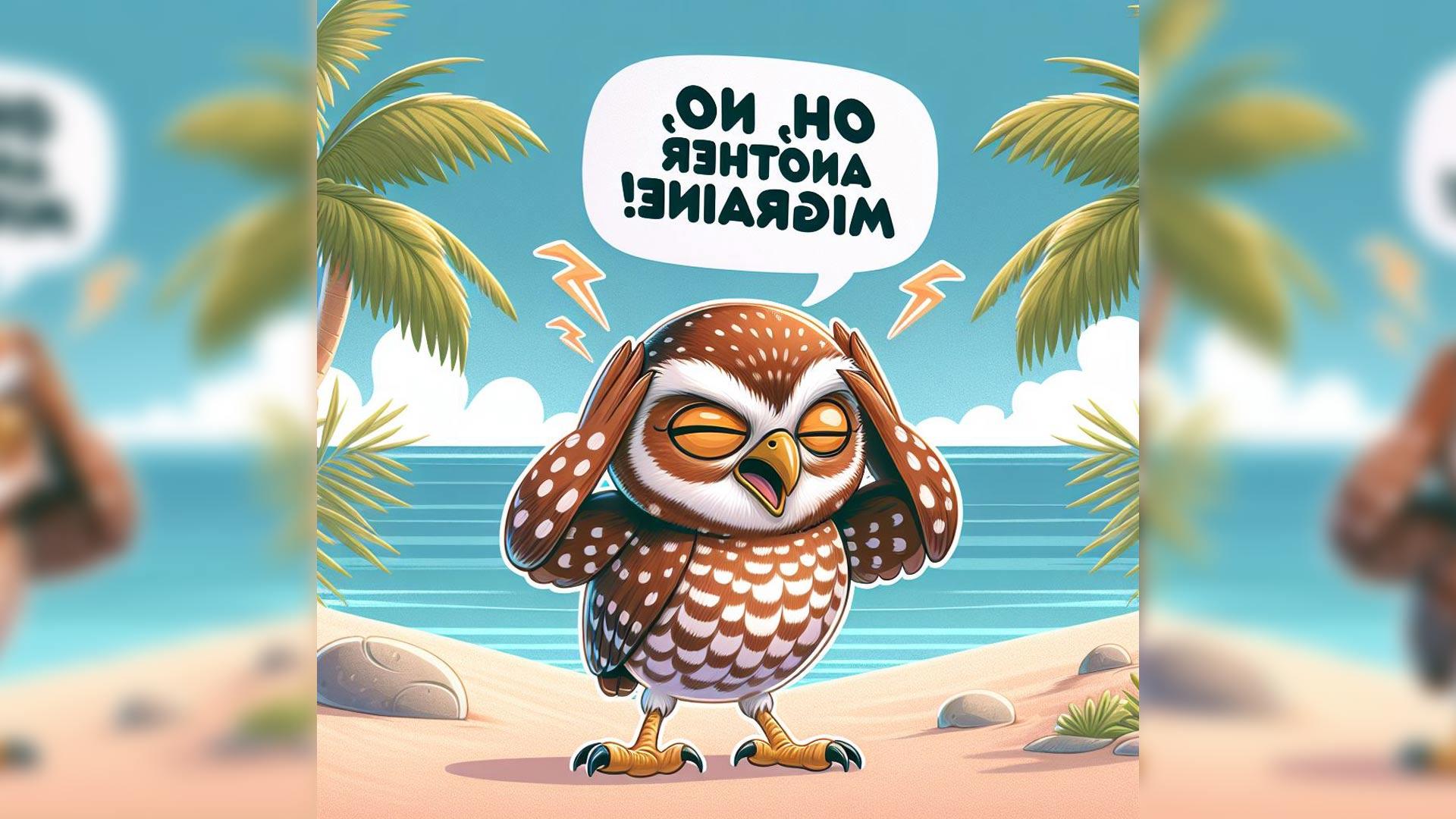 cartoon owl having a migrane headache